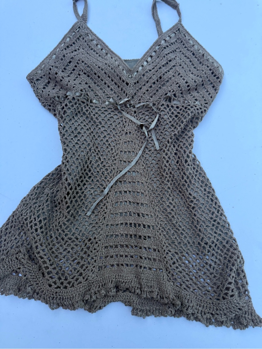 Faded Glory Taupe Crochet V-Neck Spaghetti Strap Tank - Picture 5 of 7